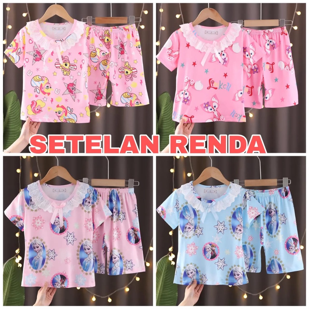 SETELAN RENDA BAJU TIDUR SANTAI ANAK PEREMPUAN FASHION IMPORT MOTIF LUCU ADEM NYAMAN