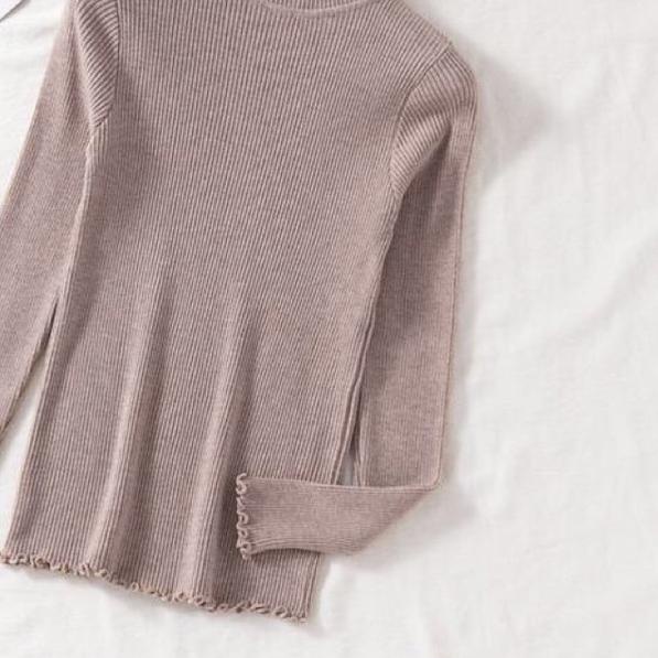 ATASAN RAJUT WANITA (kerah keriting)Baju Rajut Wanita Kaos Import Wanita Lengan Panjang /manset baju