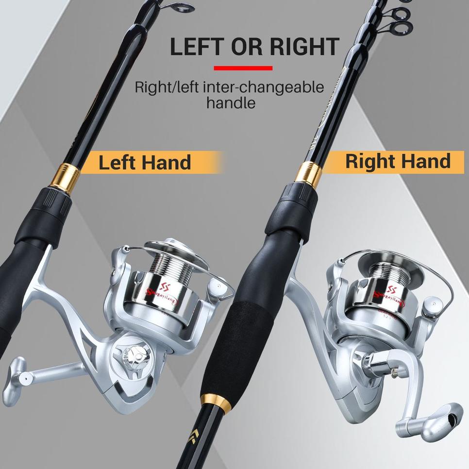 YUDO Set Joran Pancing Telescopic Fishing Rod 1.8m 2.1m 2.4m Ultralight Weight Carbon Fiber Reel Pan