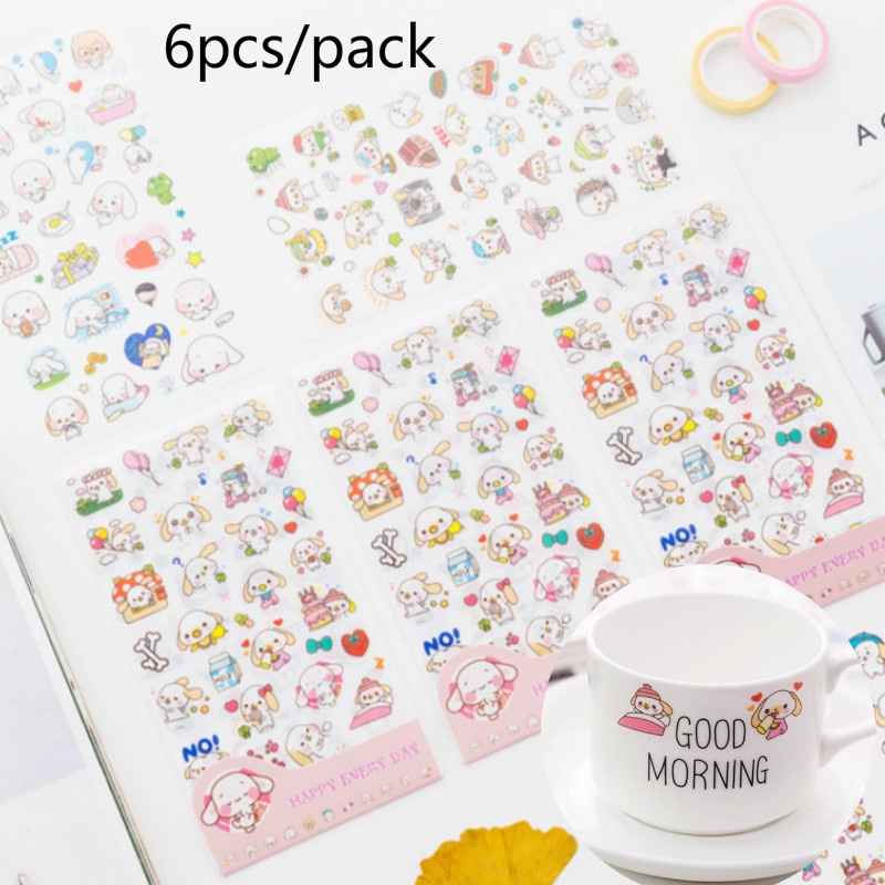 6pcs/pack Cute Cartoon Dog Journal Sticker for Scrapbooking Album Decoration Diy Accessories
