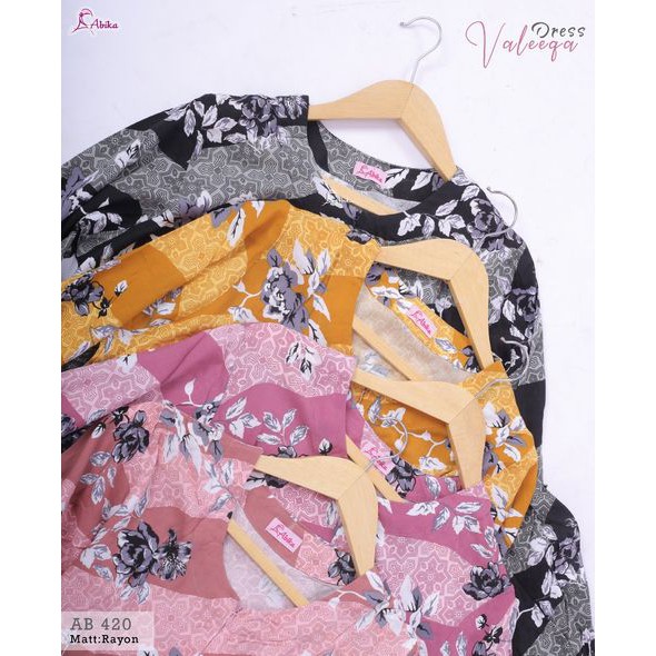 AB 420 VALEEQA DRESS ABIKA HIJAB GAMIS MOTIF TROPICAL ORIGINAL RAYON PREMIUM