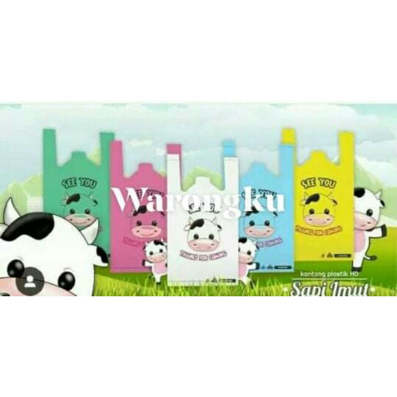 1 LUSIN PLASTIK KRESEK PACKING OLSHOP ONLINE SHOP MOTIF KARAKTER SAPI TEBAL SIZE 17×30 CM