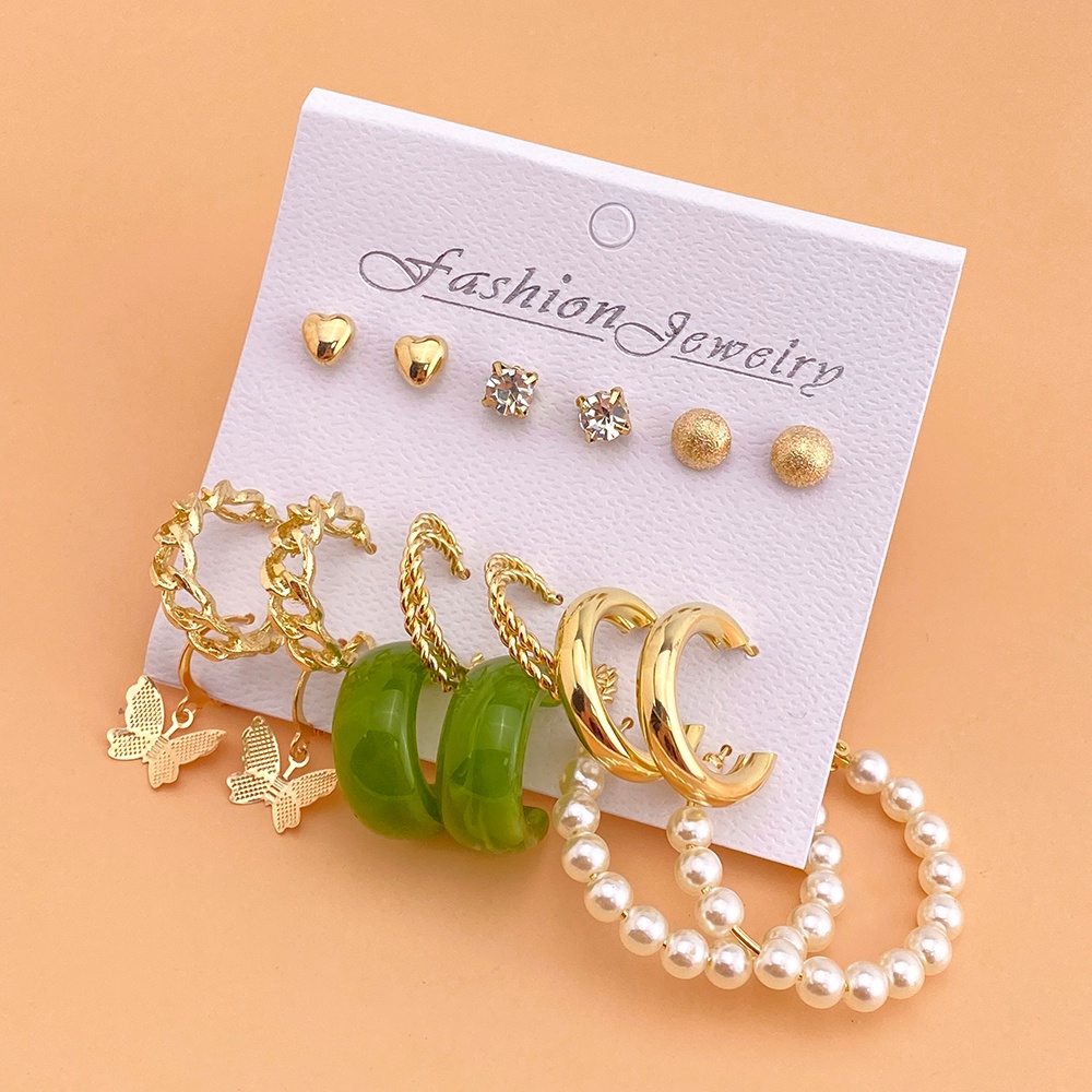 Set Anting Bentuk Lingkaran Aksen Mutiara Butterfly Bahan Resin Untuk Wanita