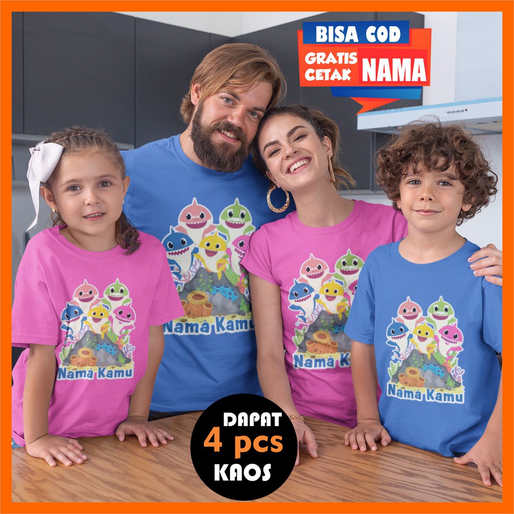 Baju Kaos Baby Shark Ultah Birthday Ulang Tahun Anak Kaos Couple Keluarga Family Gratis Cetak Tulis 