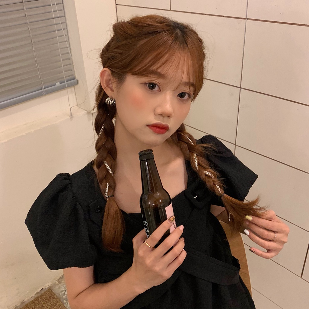 Hot Girl! Dress Mini Lengan Pendek Untuk Anak Perempuan Aksesoris Jepit Rambut Model Rantai Rumbai Aksen Berlian Imitasi