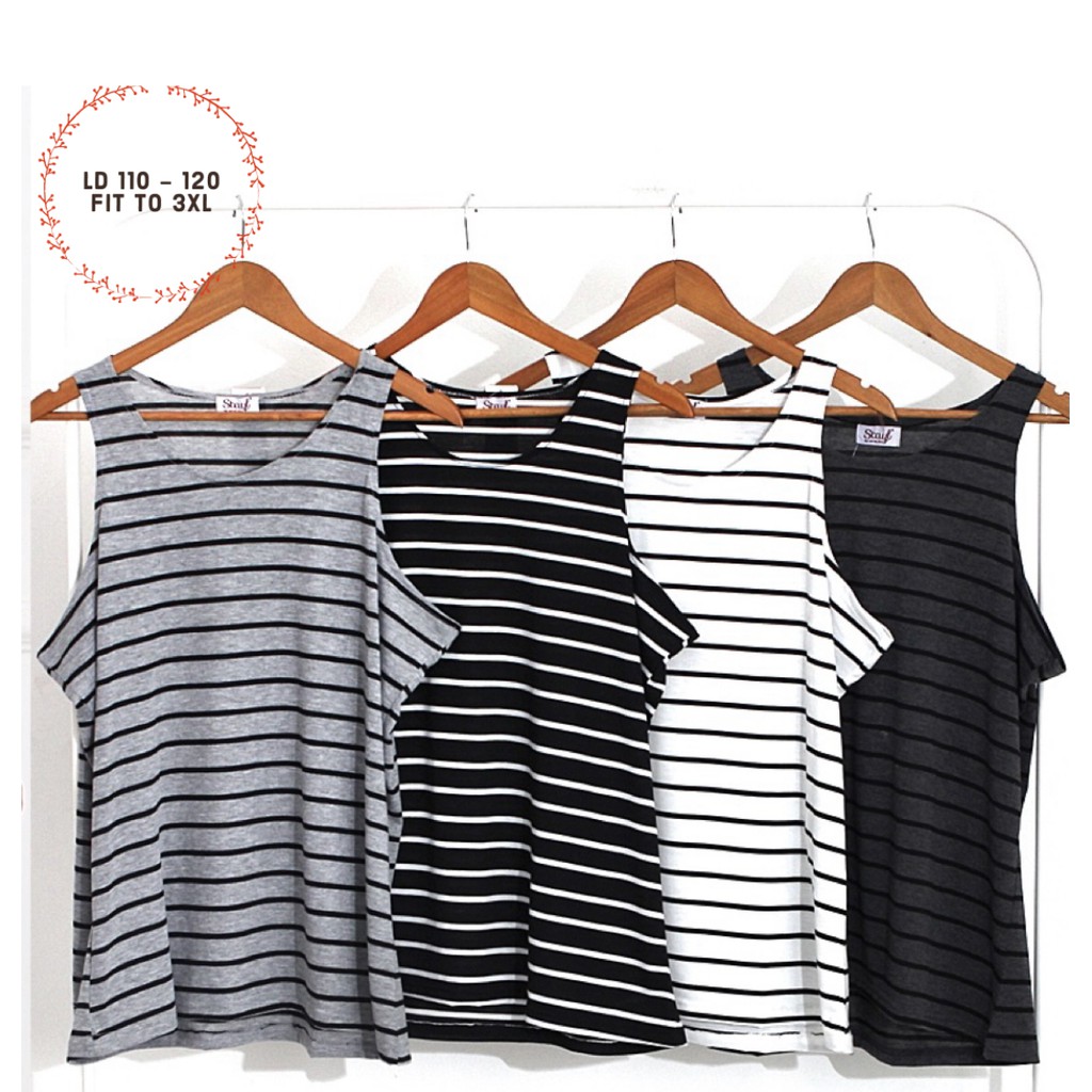 LD 110 - 120 (Fit to 3XL) Singlet wanita jumbo you can see Atasan jumbo XXXL kaos dalam baju salur