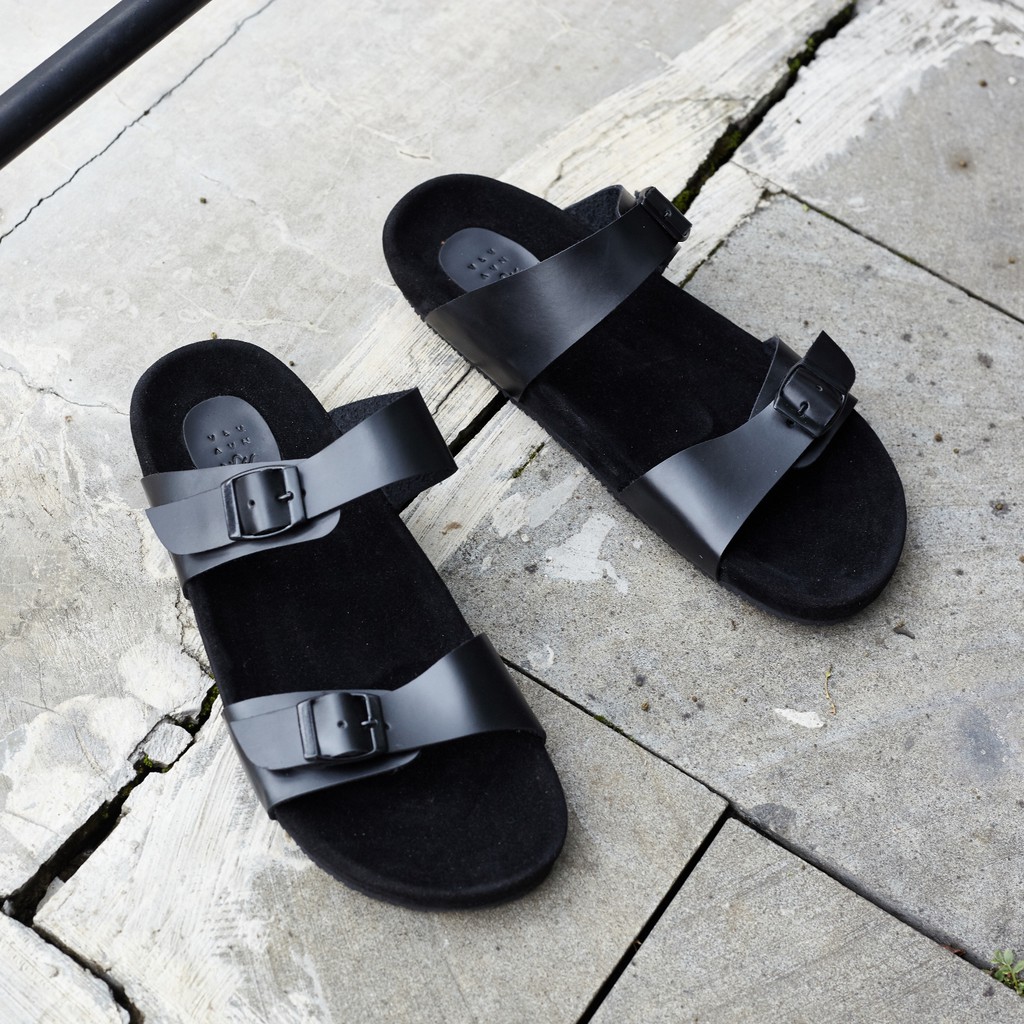Abel Full BLack  | Sendal Kulit Simpel Original Pria/Cowok/Men Sandal Footwear Ori | FORIND x Navara