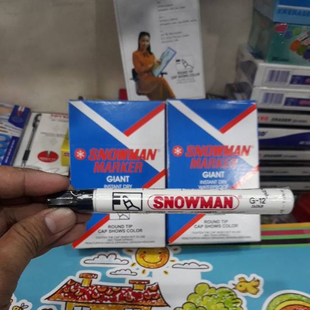 

Spidol merek snowman tinta permanen 1 box(12 buah)