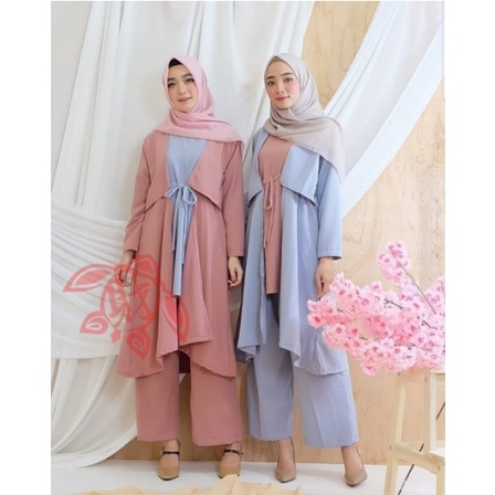 Baju Setelan Tunik Taro WanitaTerbaru 2022 Set Tunik SANDRA Model Kekinian Trendy Modis Syari Mewah 