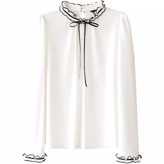 Baju Blus Putih Lengan Panjang Wanita Polos Rempel Size XL L M Blouse Atasan Wanita Korea Variasi Pi