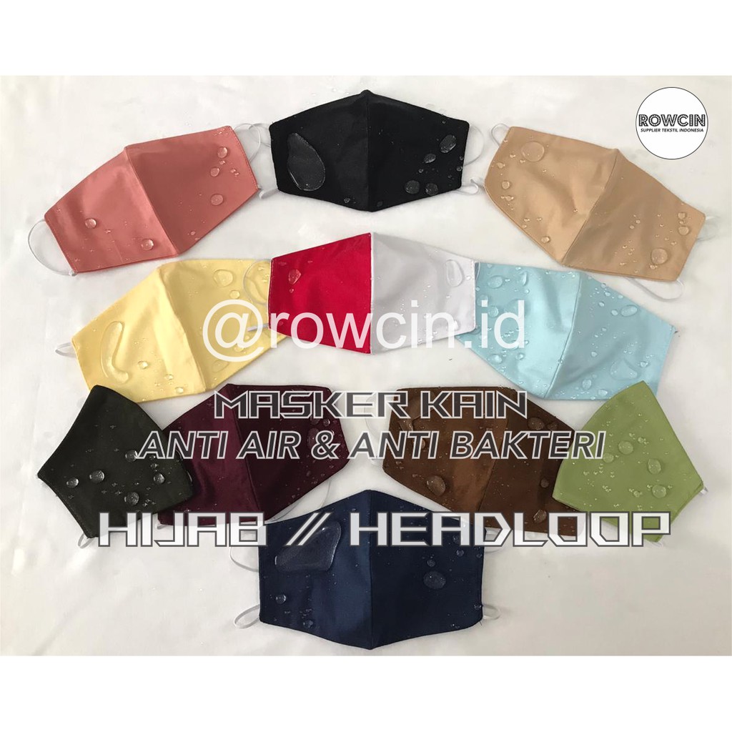 MASKER HIJAB KAIN ANTI AIR ANTI BAKTERI TALI KARET SILANG (HEADLOOP)