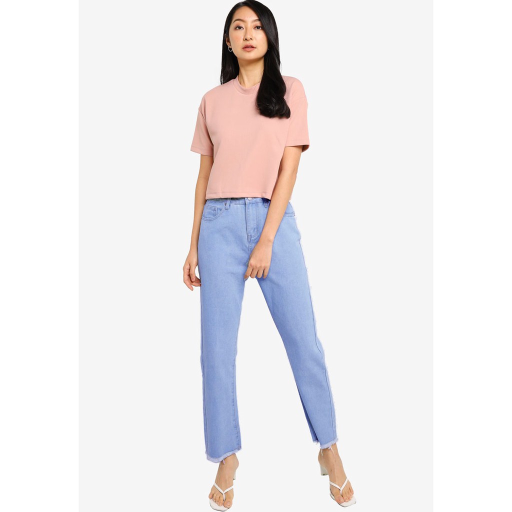 Dazina Boyfriend Rawis Jeans Tebal Wanita - Ice blue