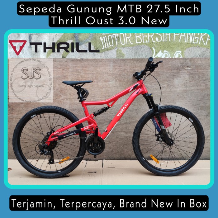 (KHUSUS GOJEK/GRAB) Sepeda Gunung MTB 27.5 Inch Thrill Oust 3.0 New - Red White, 17 (L)