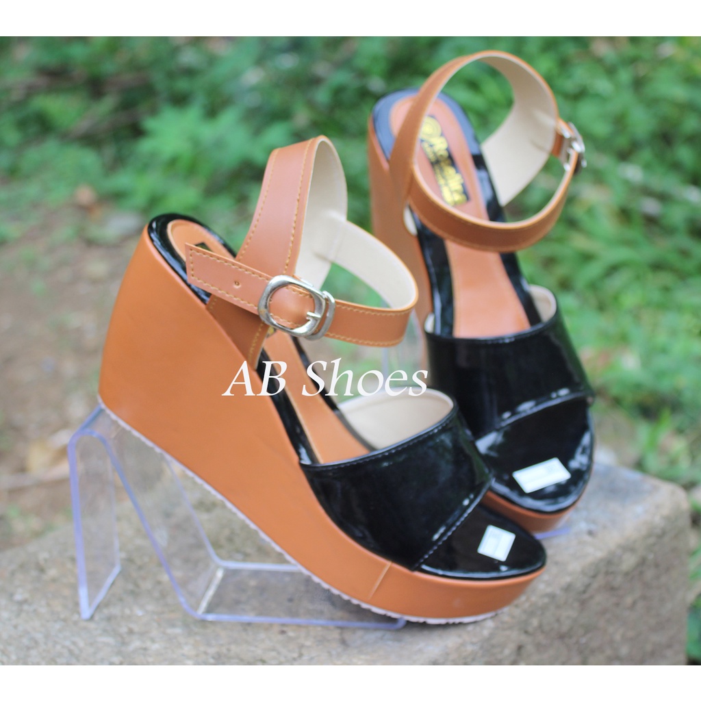 Wedges Wanita Pesta Casual Hitam / Sandal Wedges Wanita Kokop Tali