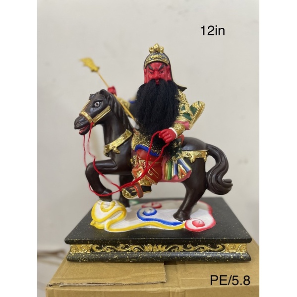 patung dewa Kwankong naik kuda / guan yu naik kuda / kwan kong naik kuda 12 inch kayu