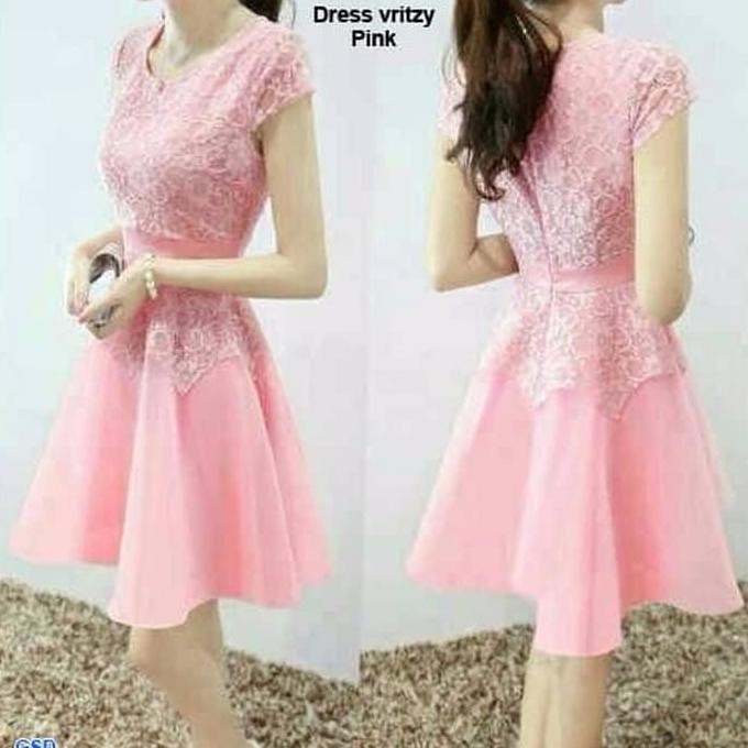 Barang Terbaru mini drees wanita? Dress fritzy Pink/terusan dress brokat pesta/mini dress wanita