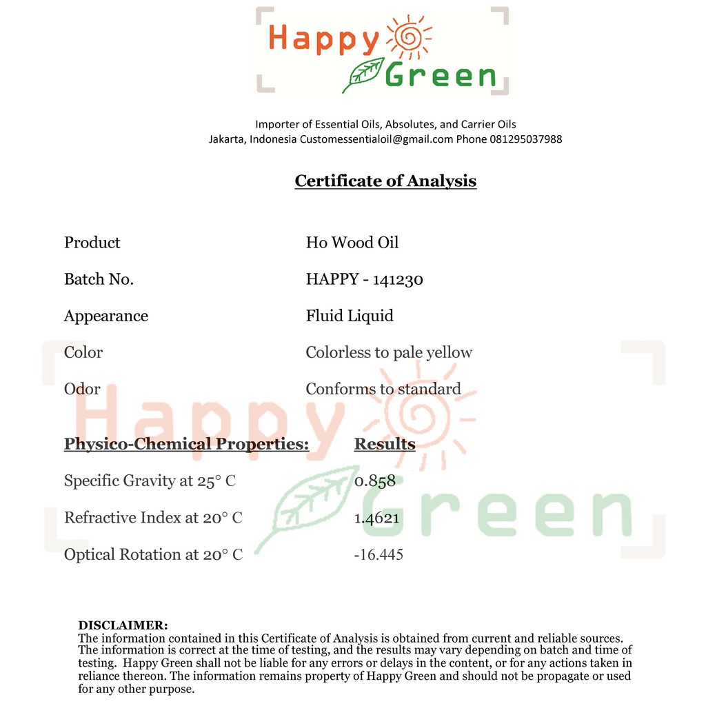 Happy Green Ho Wood Essential Oil - Minyak Ho Sho Linalool