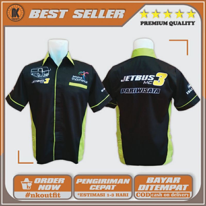 Kemeja Elf JetBus 3 MC hitam hijau