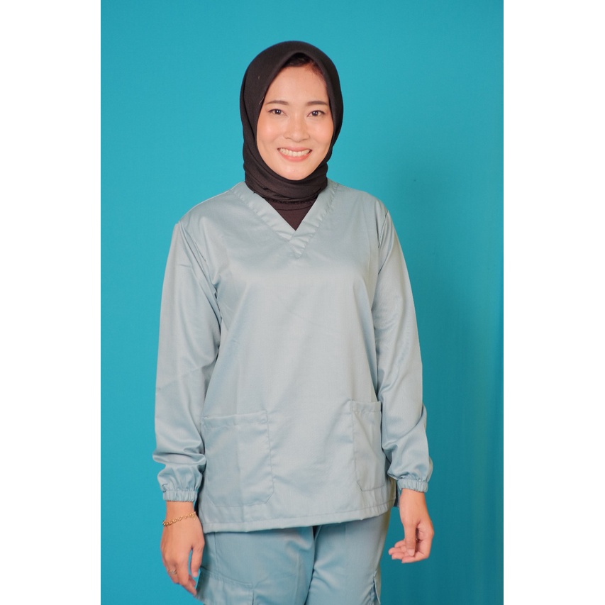 Baju Ok Oka BIG SIZE 3XL &amp; 4XL  Lengan Panjang Karet | Baju Jaga Perawat Dokter Ukuran Jumbo