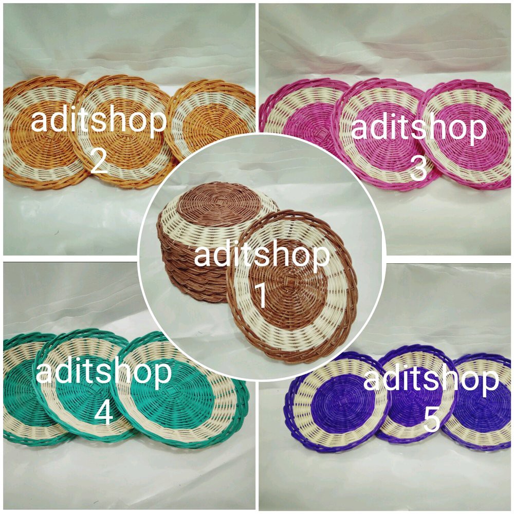 Piring Warna Asli Rotan - Piring Berwarna Bahan Rotan - Piring Rotan Berwarna - Piring Anyaman