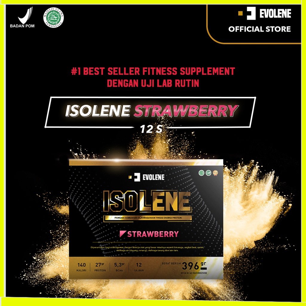 

Isolene Strawberry 396gr/12 Sachet - Suplemen fitness pembentuk Otot - Defisit kalori Original