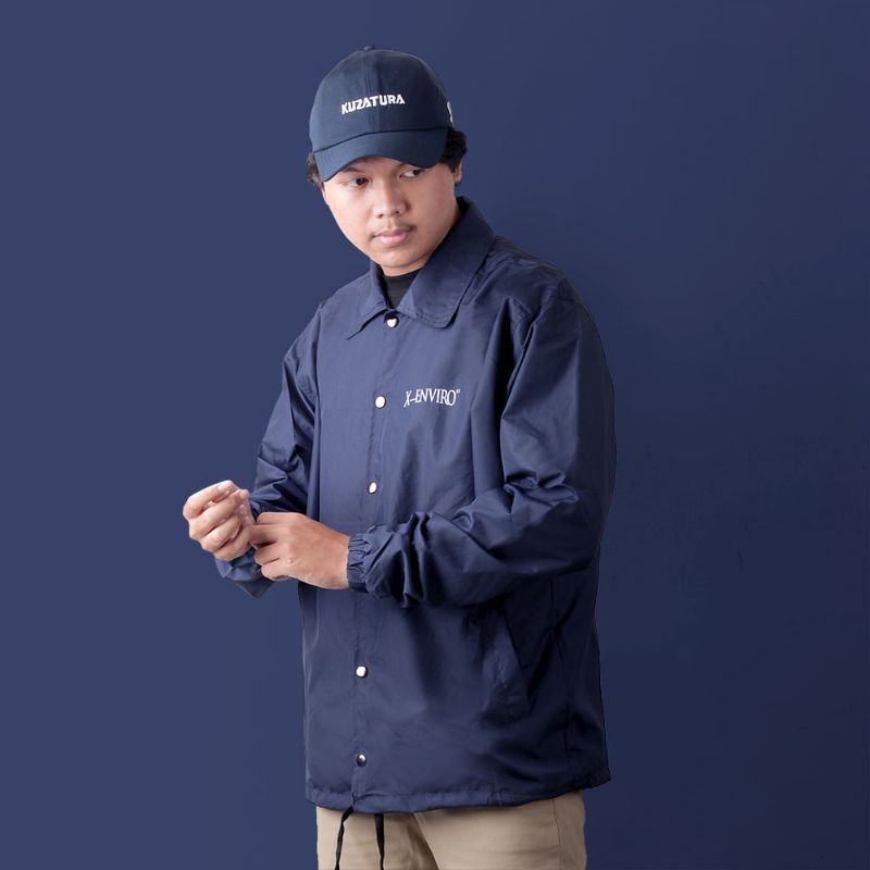 Jaket Coach Windbreaker Pria Wanita Original Keren Stylish Premium Material Warna Biru Navy | Jaket Taslan Parasut Tahan Air | Jaket Style Japan Samurai Keren Anti Air