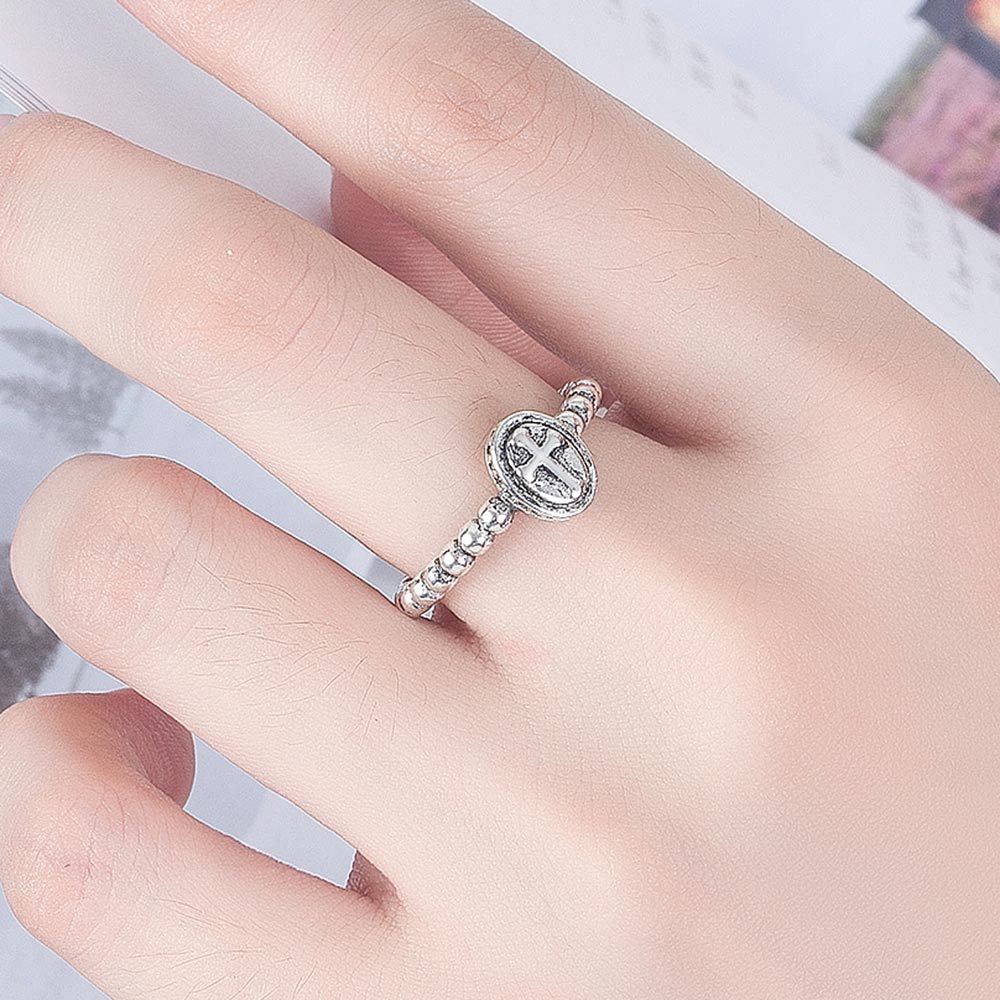 cincin perak 925 asli untuk wanita/Cincin yang Dapat Disesuaikan Cross Retro Jewellery