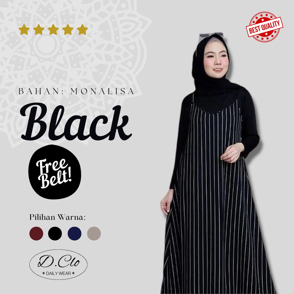 MODI Overall FREE BELT terbaru kekinian viral simpel elegan Gamis Dress wanita Remaja  Muslim Terbaru Motif Salur Bergaris Murah warna mocca, hitam, marun dan navy ( + inner maupun tidak )