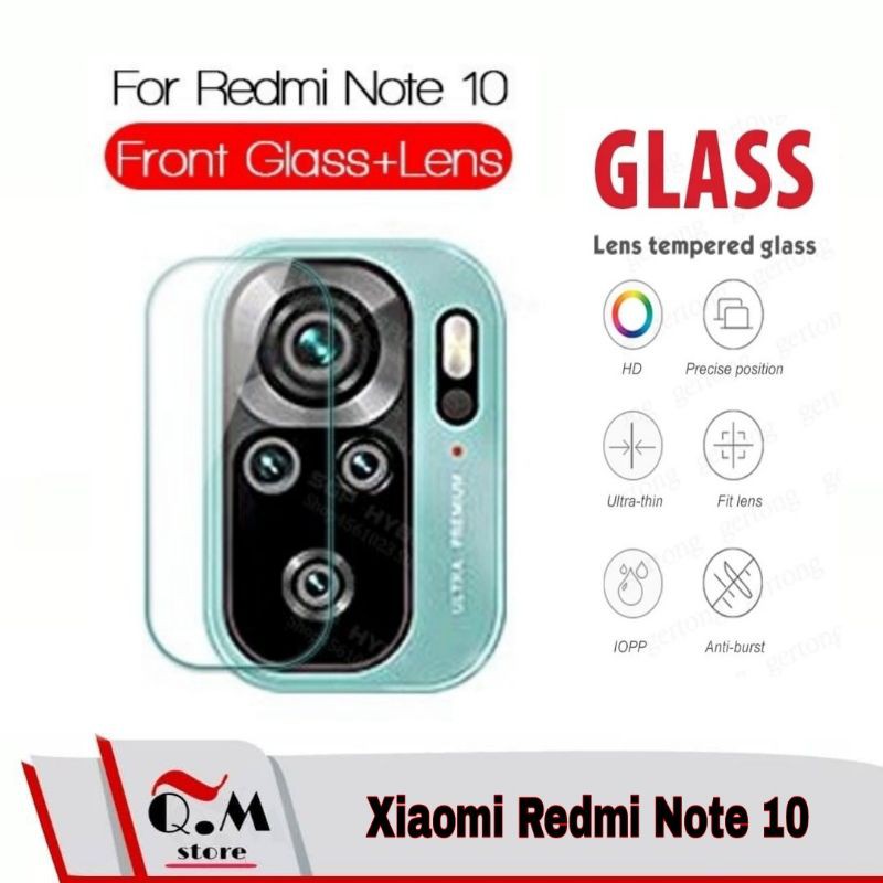 PROMO 2 IN1 Tempered Glass Layar XIAOMI REDMI NOTE 10 / NOTE 10 PRO Anti Gores Layar Bonus Lensa Camera Full 2-IN-1