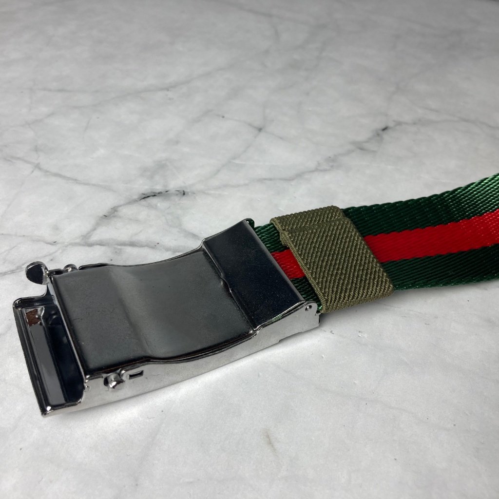 IKAT PINGGANG HIJAU MERAH LUXURY NYLON AUTOMATIC BUCKLE SILVER SABUK GESPER KEPALA OTOMATIS MODERN - SUPERBAN