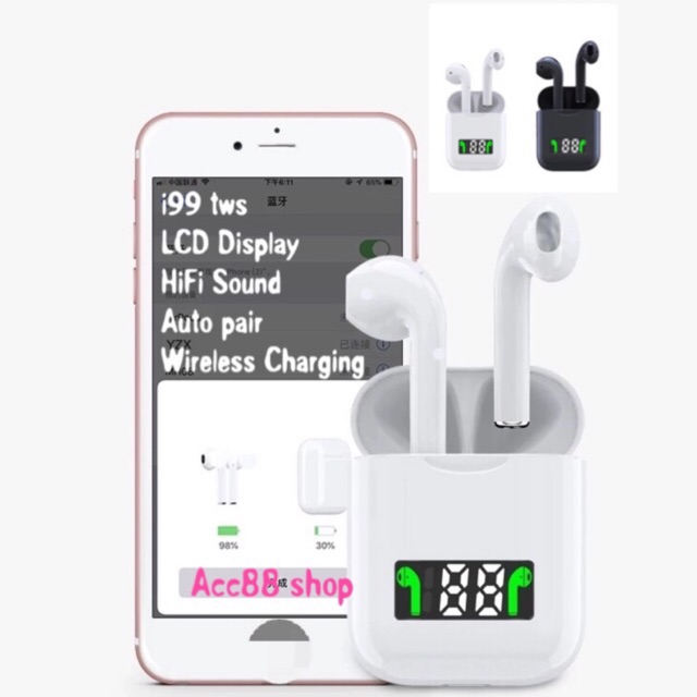 i99 TWS Wireless Bluetooth Headset with Charging Box Supports Wireless Charging