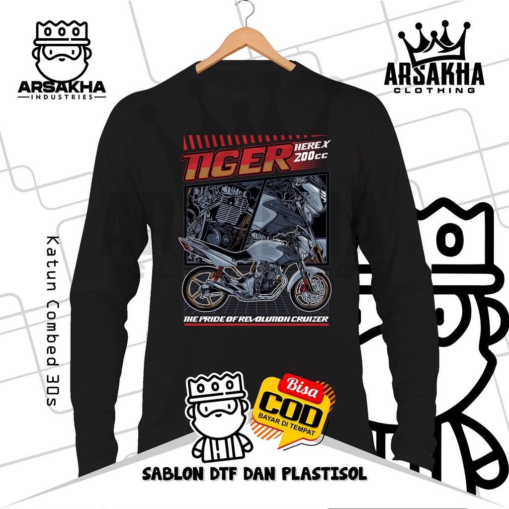 Kaos Lengan Panjang Honda Tiger Herex 200 CC The Pride of Revolution Cruizer  Baju Distro Katun Comb