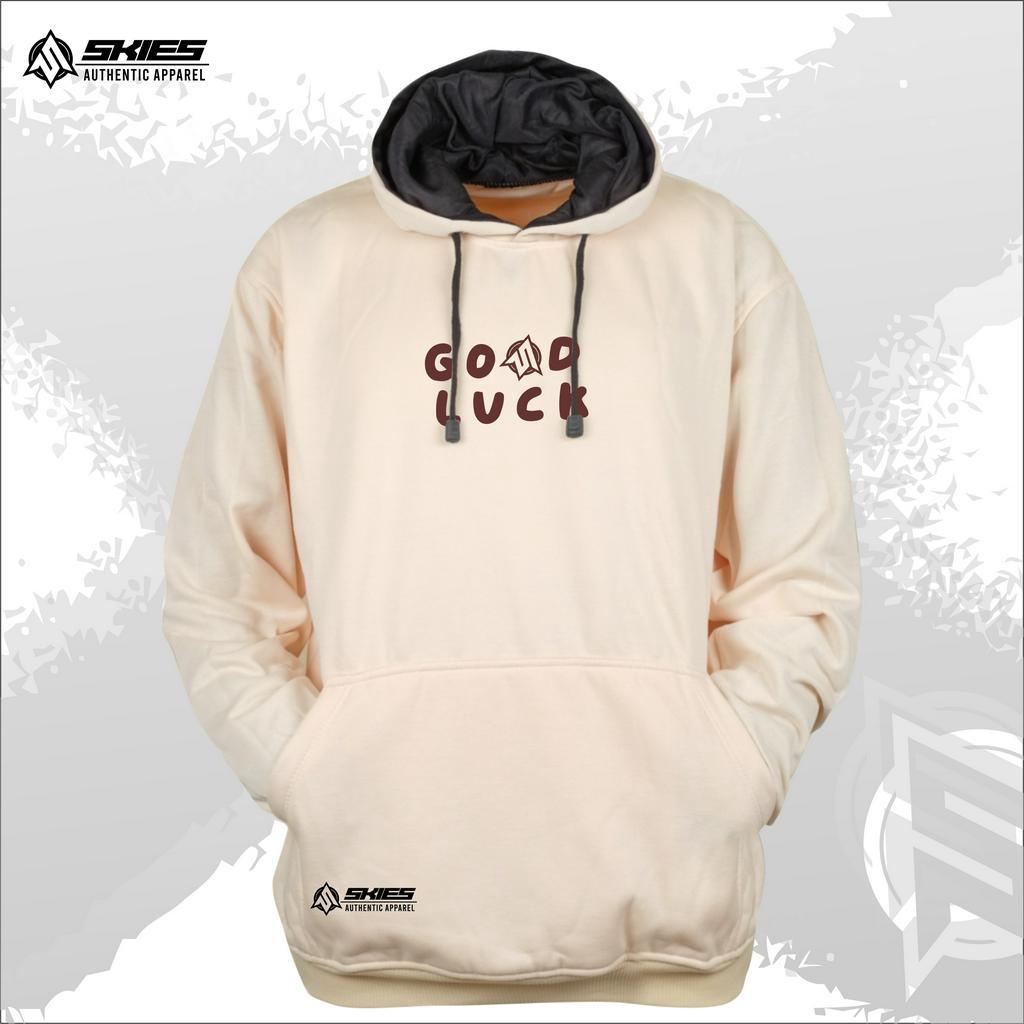 Sweater Hoodie Pria Suiter Simpel Distro Sablon GOOD LUCK Warna Cream Original Terbaru Tebal Size M - XXL Hodie Laki Hight Quality Local Brand Simple Terbaru Hudi Suiter Cotton Fleece Distro Bandung Oversize Korean Style