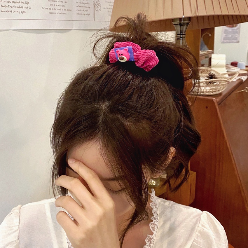 Cute Strawberry Bear Usus Besar Ikat Rambut Korea Fashion Wanita Sumbu Hairband Mewah