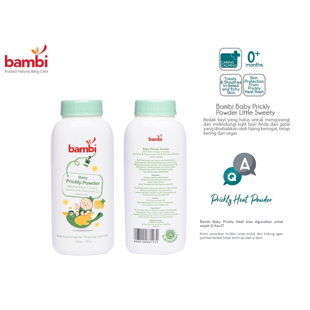 PERA509 BEDAK TABUR BAMBI BABY PRICKLY HEAT 100 G NEW DESIGN BISA UNTUK BIANG KERINGAT