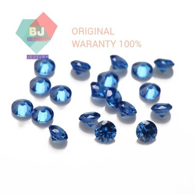 Permata Blue Safir Cubic Zirconia 3 mm Grade Super