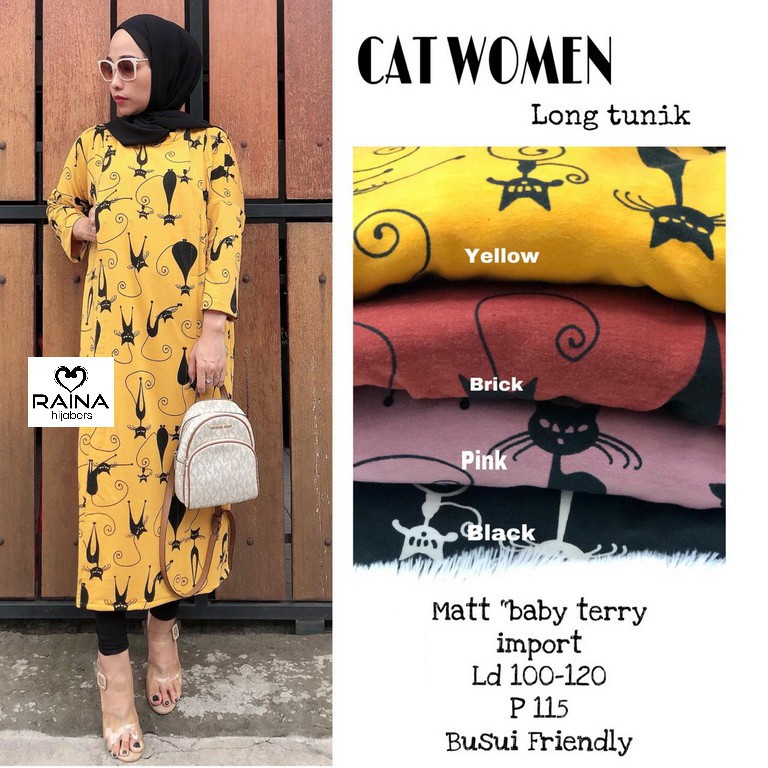 PAKAIAN FASHION HQ WANITA CAT WOMEN LONGTUNIK BY RAINA