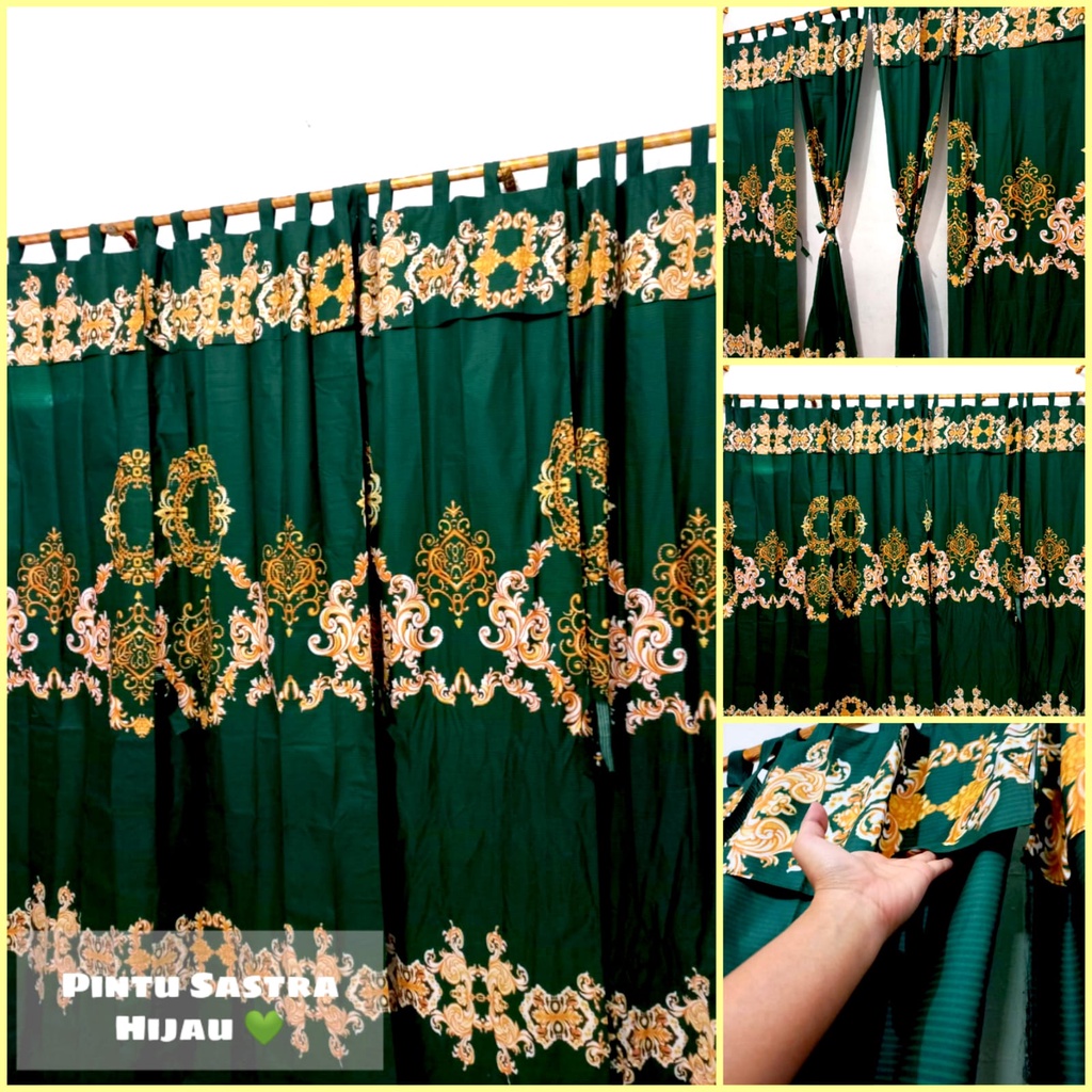 (COD) Gorden Pintu Motif Bunga Sastra Hijau | Gorden Pintu & Jendela Minimalis