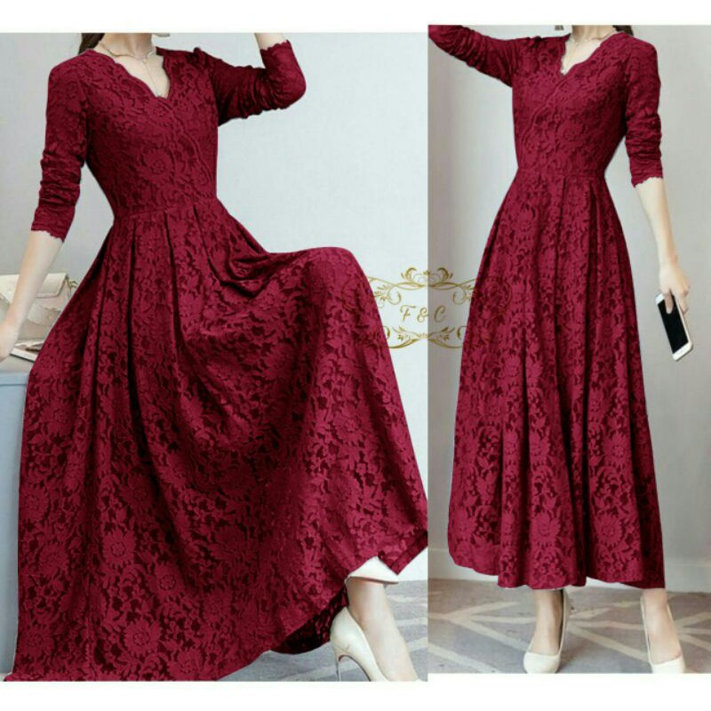 Dress  Brukat Maxi Cassie Long Dress Brukat Acara Pesta/ Dress Brukat Cantik Murah