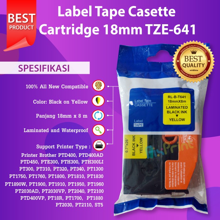 

Label Tape TZe-641 18mm Black On Yellow Brother PT-D600 P710BT P950NW FI40