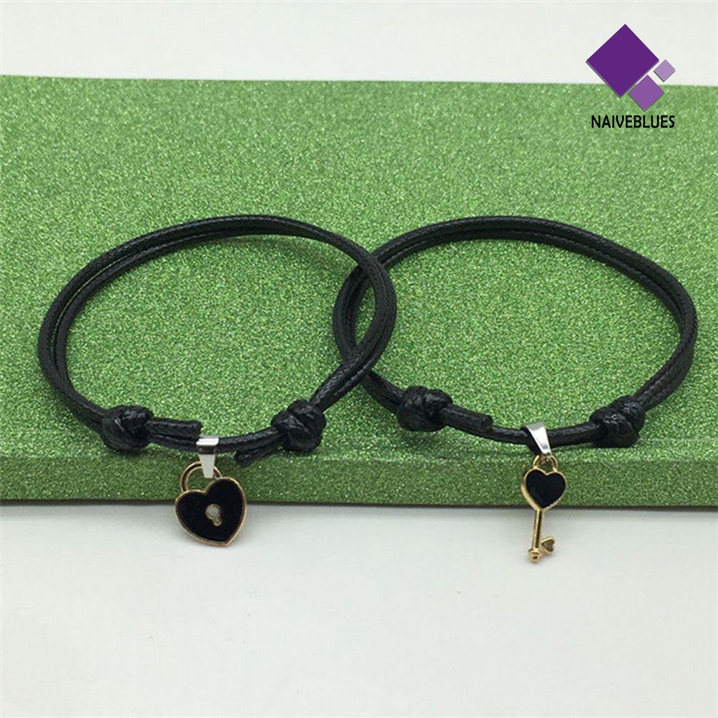 Naiveblue 1 Pasang Gelang Tangan Rantai Aksen Gembok Hati Bahan Resin Untuk Pasangan / Pria / Wanita