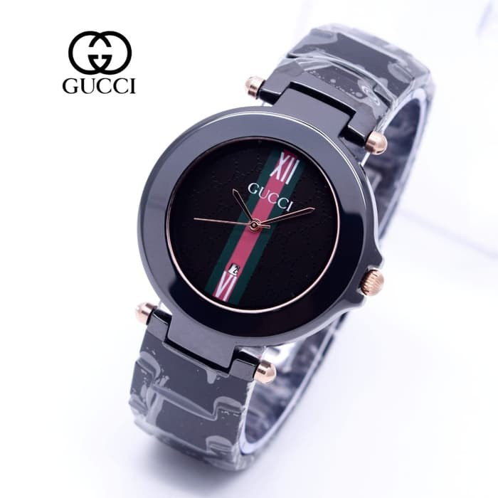 Jam Tangan Wanita / Cewek Murah Gucci Keramik / Ceramic Black