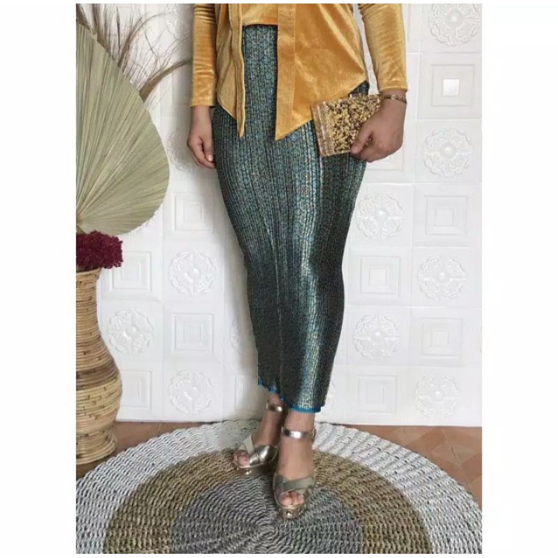 Rok plisket songket biru tosca