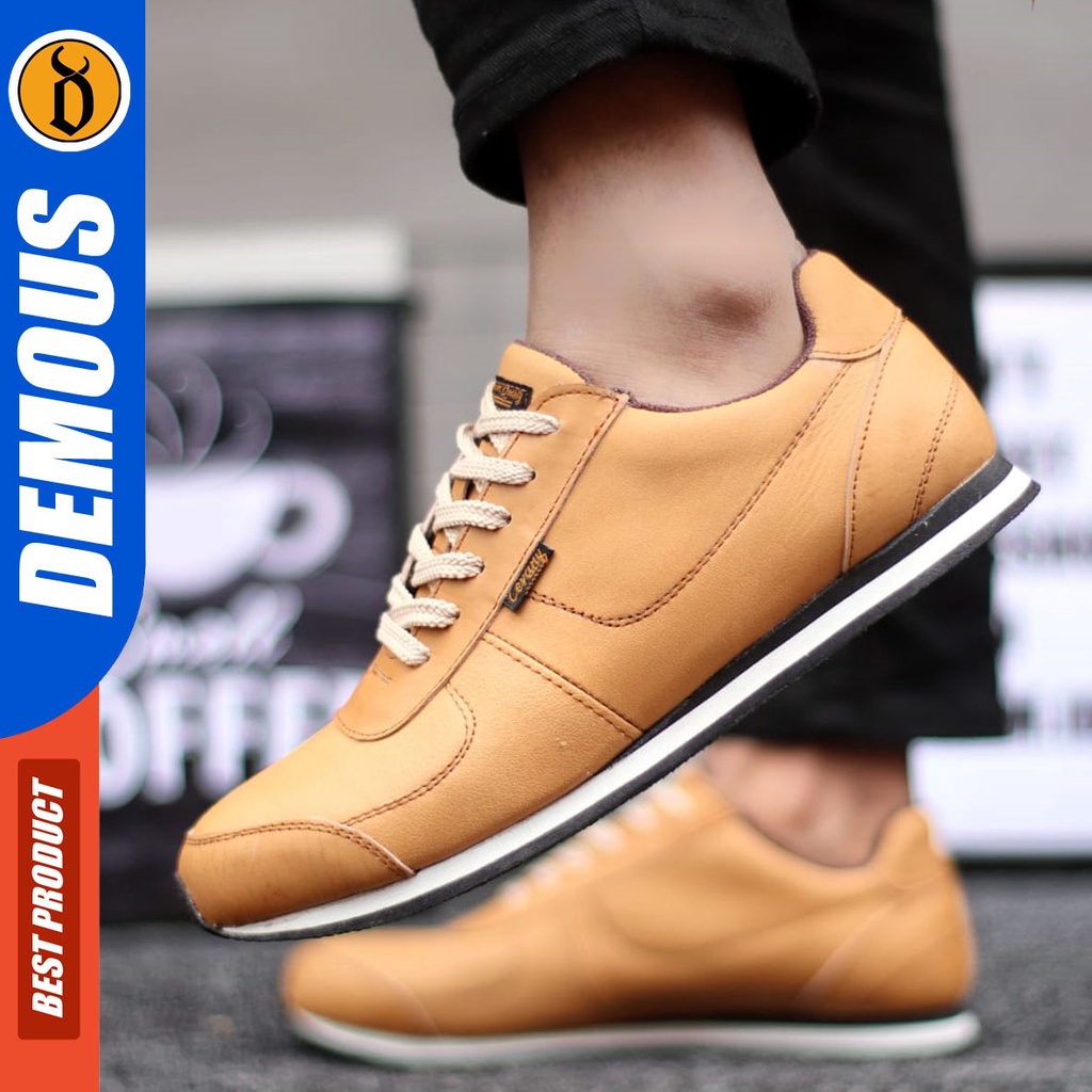 DEMOUS Cyre - Sepatu Sneakers Casual Tali Pria Kulit Asli