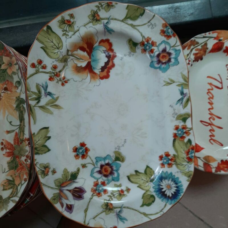 FLOWER OVAL TRAY PIRING SAJI JUMBO KERAMIK SANGO MOTIF BUNGA HADIAH HAMPERS KADO GIFT PARCEL LAUK