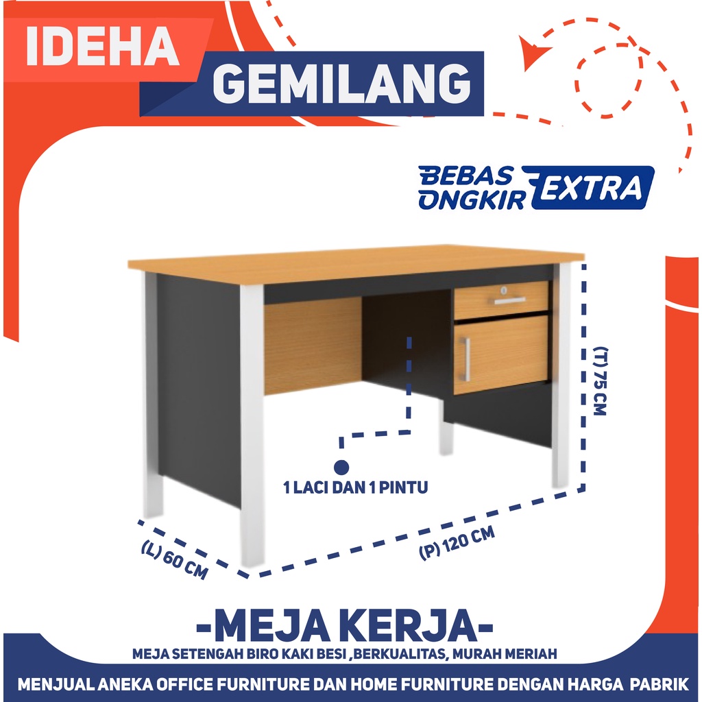 Meja Setengah Biro Kaki Besi MTM-3001