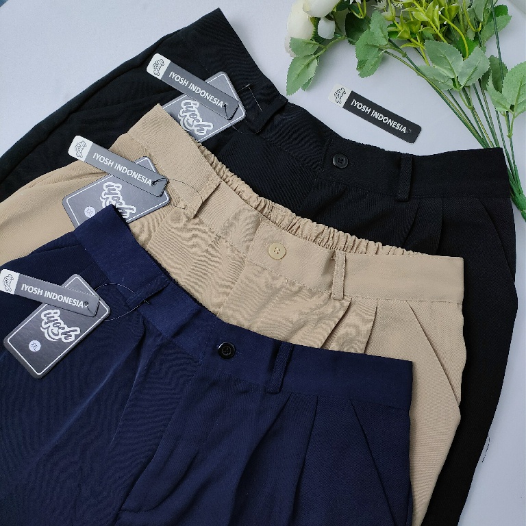 Loose Pants Trousers Wanita Anti Kusut (Bahan Tebal) - Celana Kulot Highwaist Wanita Bahan Jatuh Celana Kantor Formal / Casual