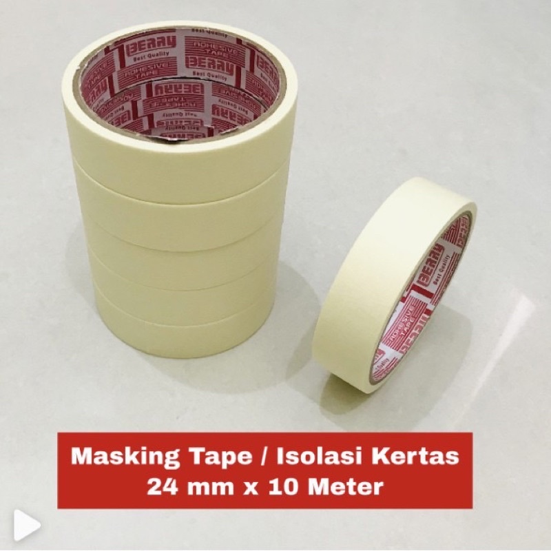 Lakban Isolasi Kertas Masking Tape BERRY 1 inch 24 mm x 10 meter