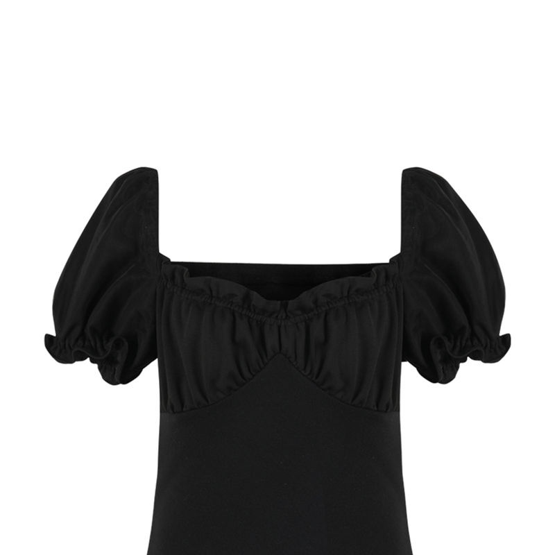 Pro 2022 Musim Panas Baru Putih Kerah Persegi Lipit Kemeja Lengan Pendek Wanita Temperamen Slim Puff