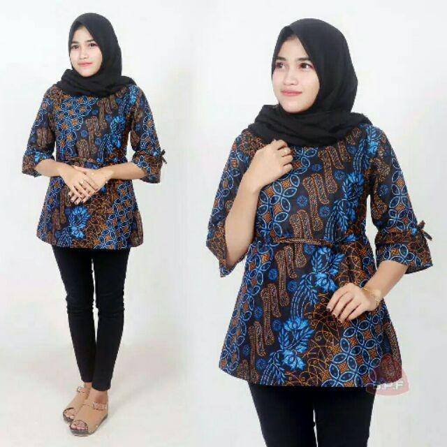 Batik Couple keluarga sania ruffle ori ndoro jowi dnt motif SENO BIRU